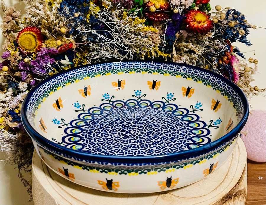 Ceramika Bolesławiec. Zapiekacz – zapiek okrągły 22 cm unikat (2545)