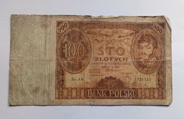 Banknot 100 złotych z 1939 roku seria AM