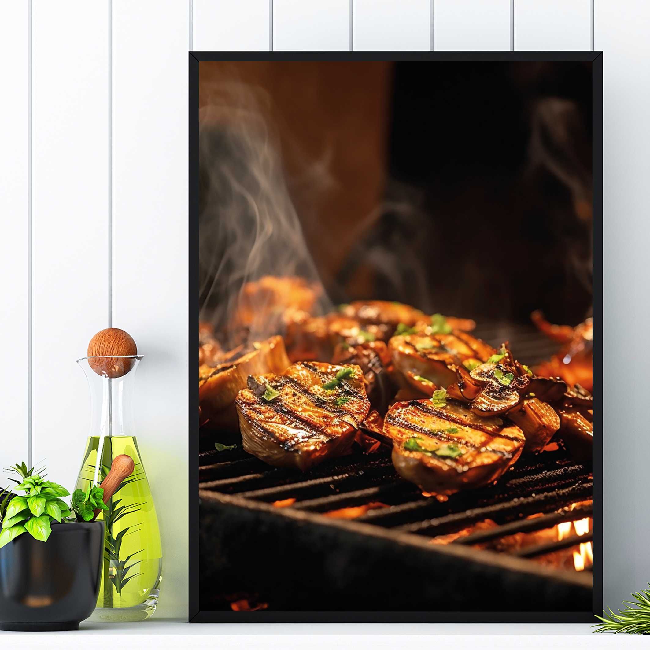 plakat reklamowy grillowane mięso na rusztach do baru i restauracji
