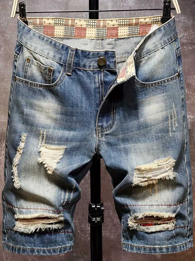 Dżinsy w stylu Vintage - Królewski Niebieski z Przetarciami L 52