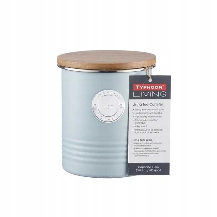 Pojemnik do przechowywania herbaty, błękitny 1l z napisem "TEA"
