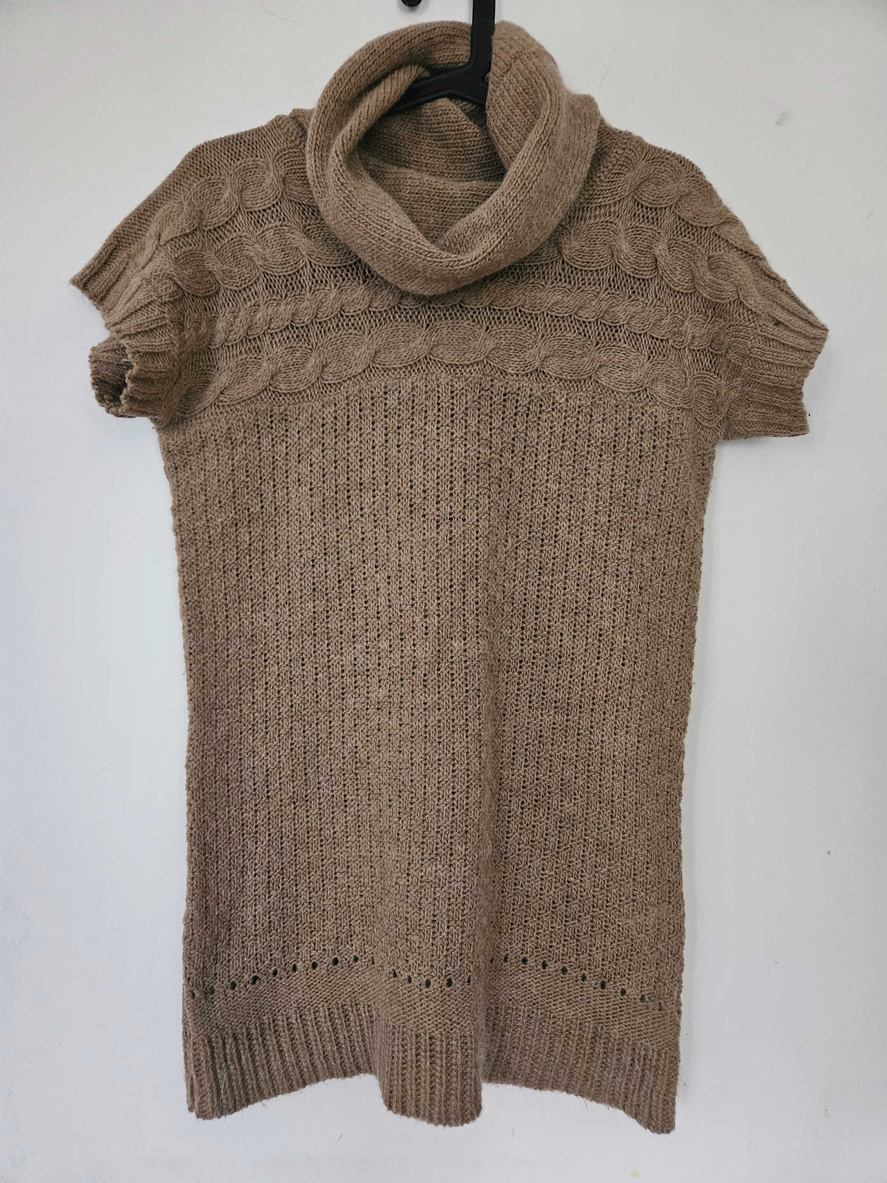 Zara knit długi sweter z alpaka i wełną tunika golf rozmiar L