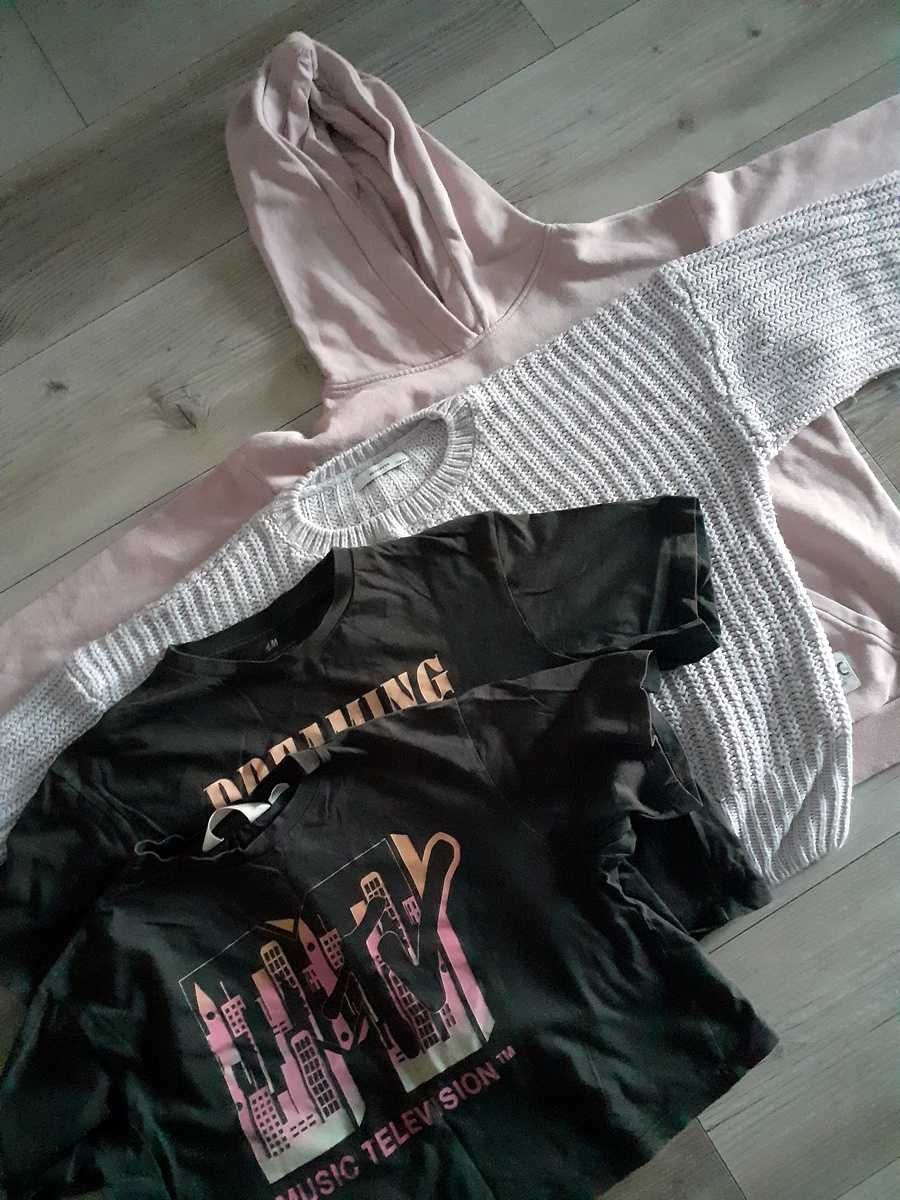 H&M + RESERVED dwie koszulki + bluza + swetr 146/158