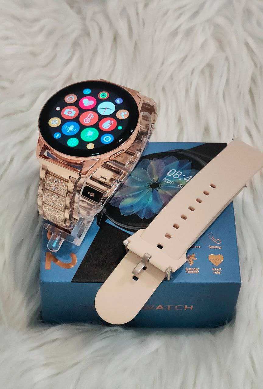 Nowy Smart Watch T2Pro z Okragla Tarcze Damski Zloty Pasek