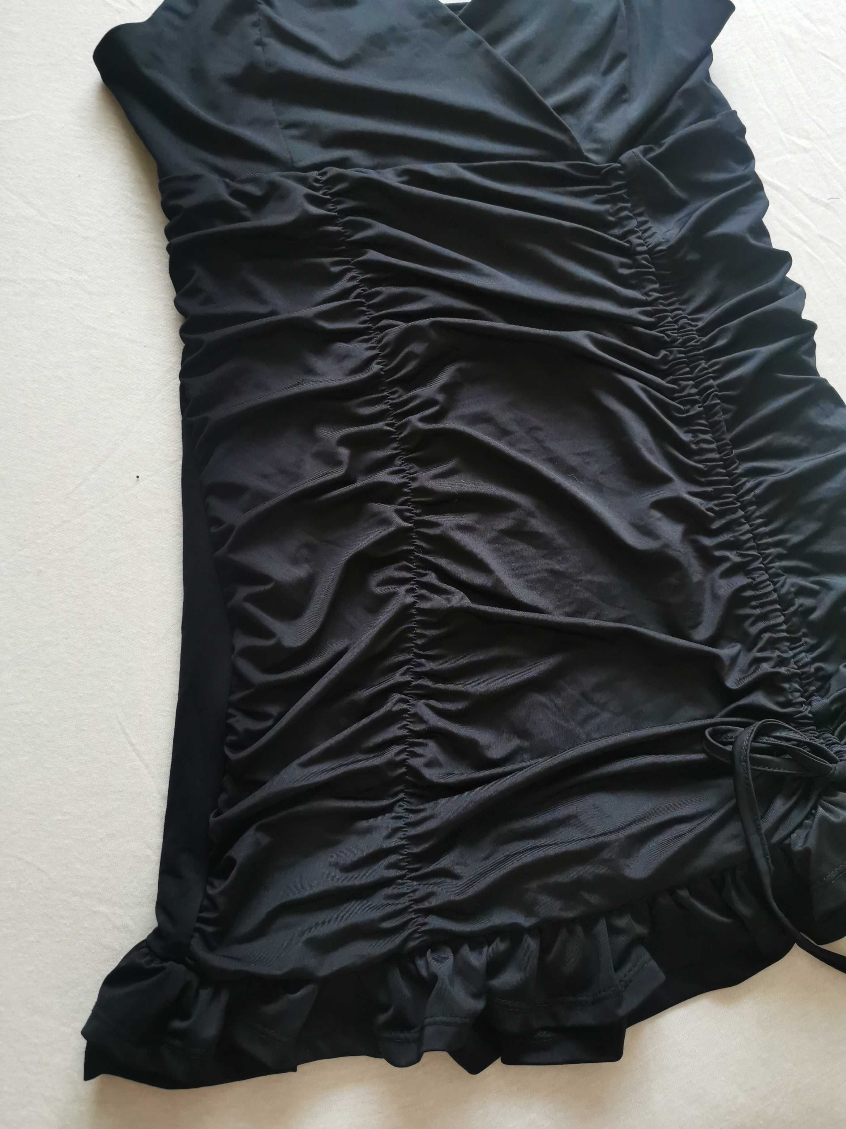 Sukienka mini damska czarna Falbanka na ramiączkach S