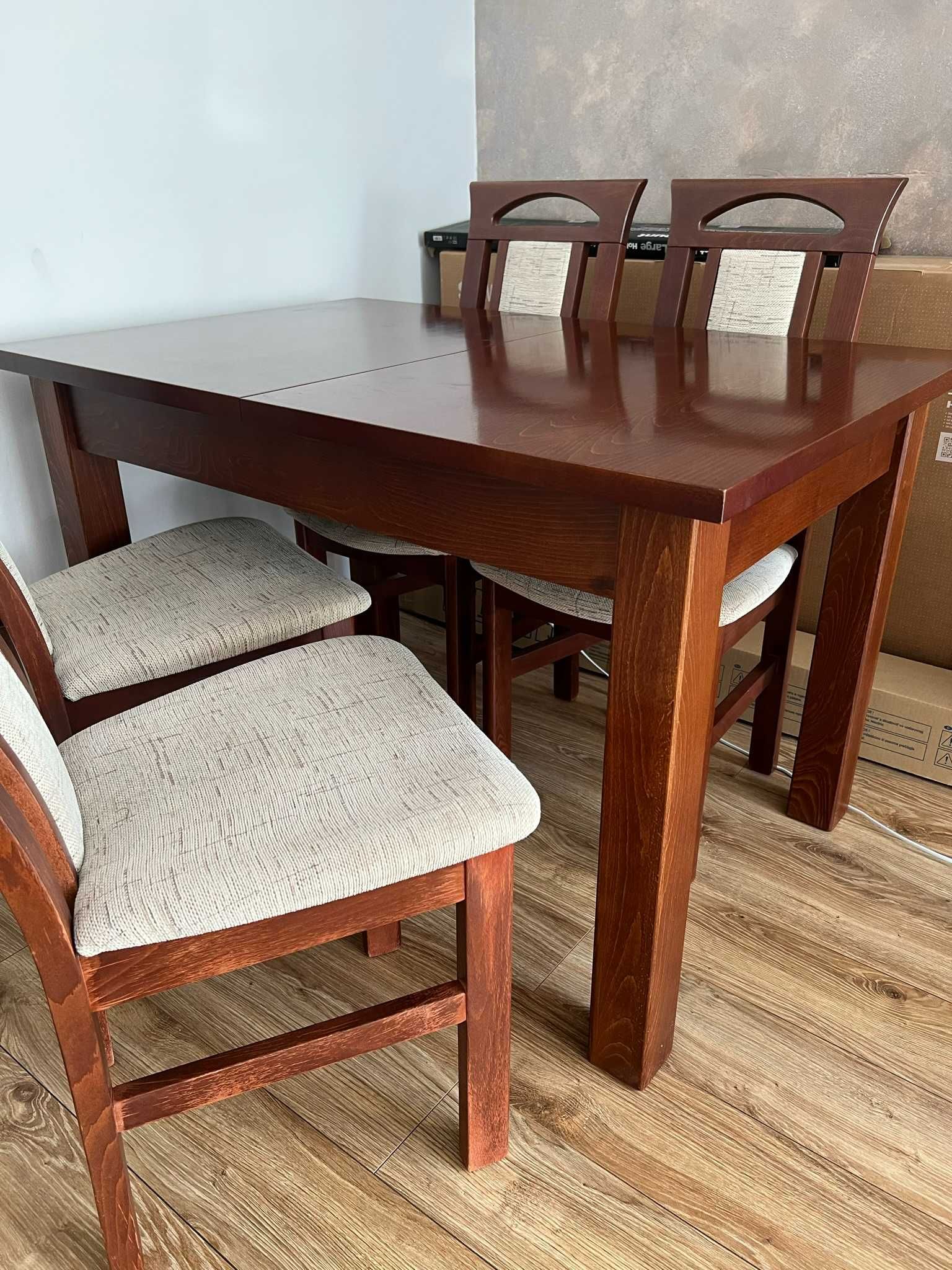 Drewniany komplet stół 120 x 80 cm rozkładany + krzesła 4 sztuk