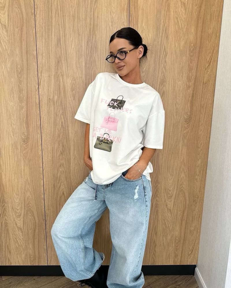 Стильна oversize оверсайз футболка з принтом тренд