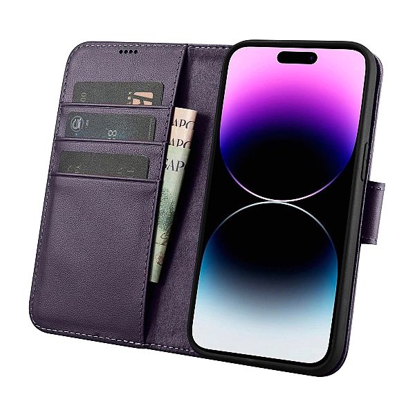 iCarer Wallet Case 2in1 etui iPhone 14 Pro Max skórzany pokrowiec z kl