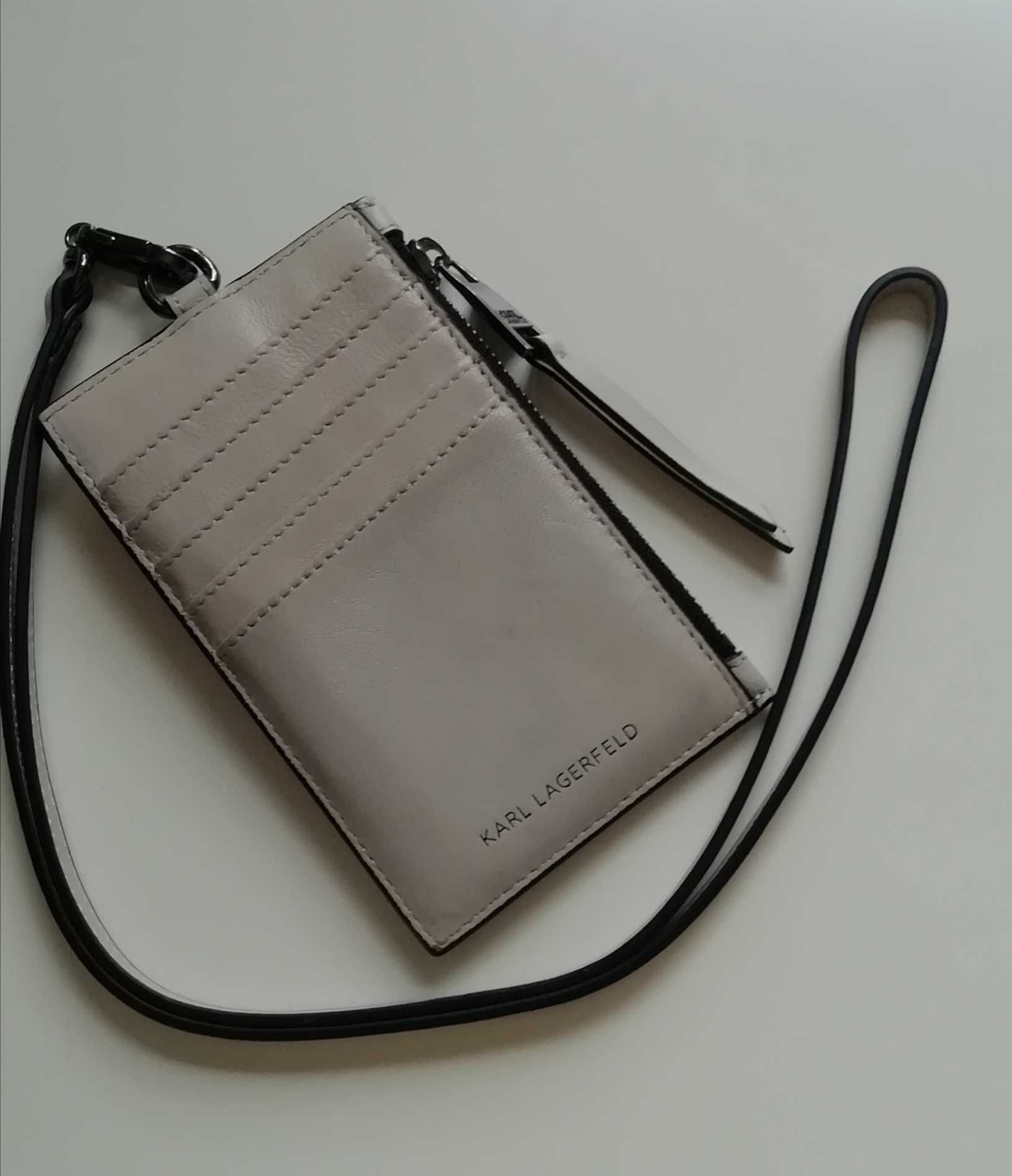 Karl Lagerfeld 3w1 mini portfel etui na karty klucze odpinana smycz