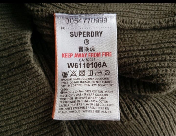 ciemnozielony sweter SUPERDRY paski bawełna basic