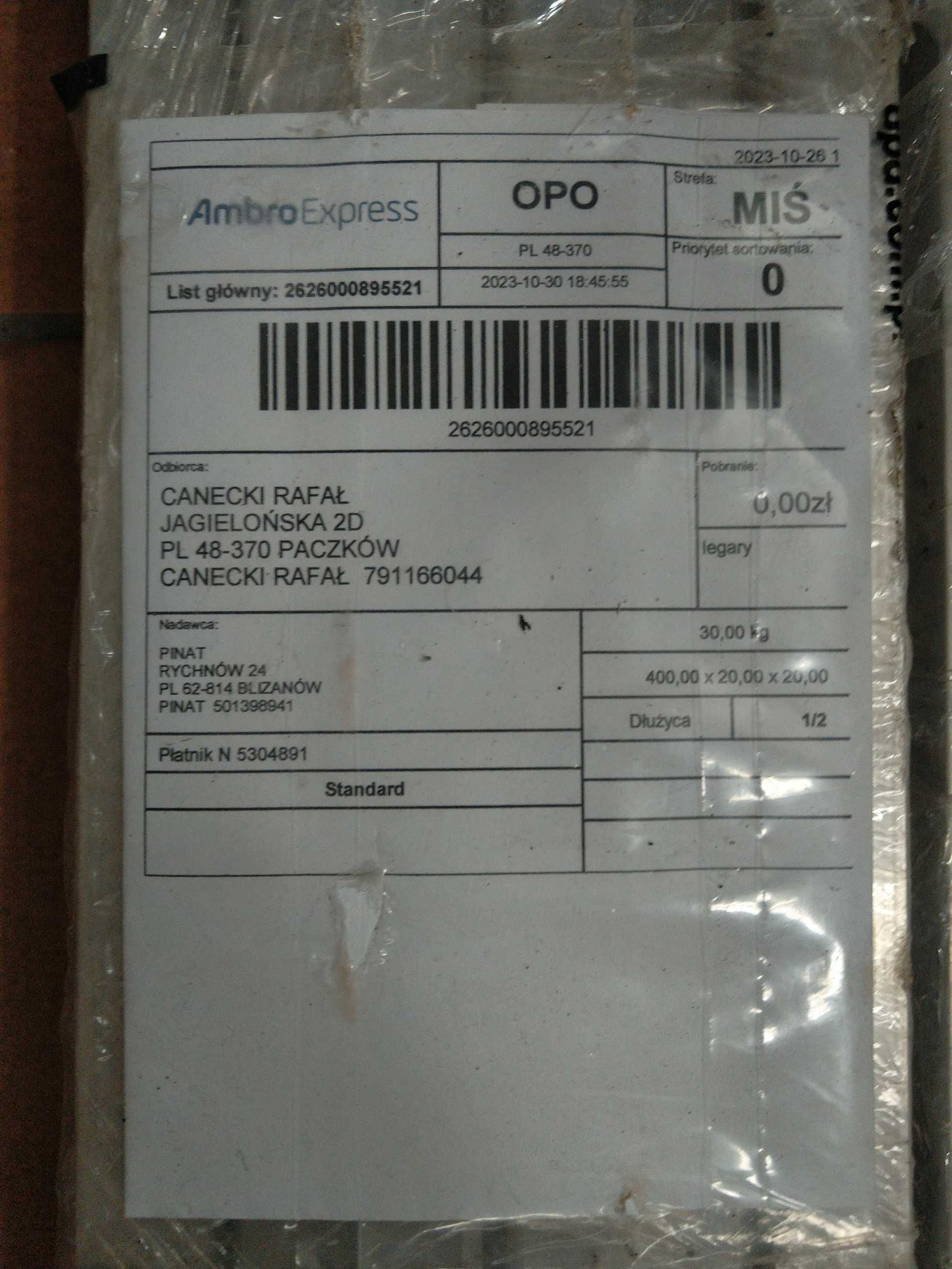 Legar aluminowy 3,9x2,4 dł. 400 cm   17 SZTUK