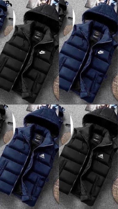Мужская дутая жилетка Nike Adidas с капюшоном Синтепон 200 с подкладко