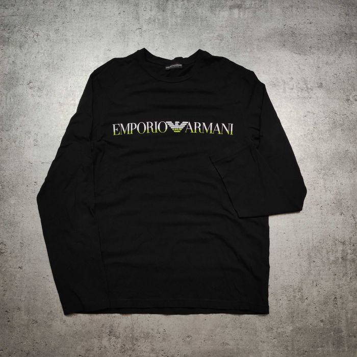 MĘSKA PREMIUM Koszulka Długi Rękaw Bluzka Czarna Emporio Armani Logo