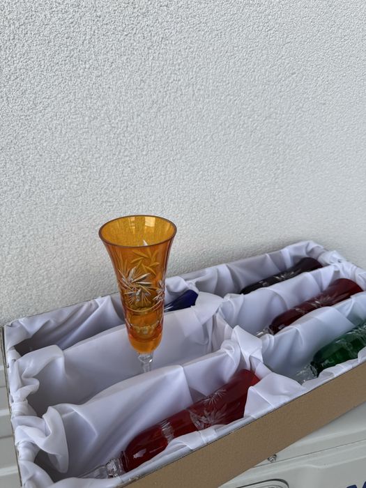 Kolorowe kryształy kieliszki, huta Krystyna, hand madr