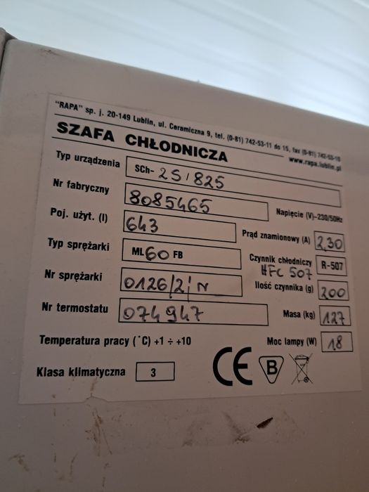 RAPA Szafa chłodnicza SCH-2S 825 drzwi przód i tył