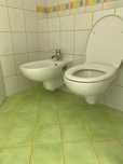 Miska WC i bidet, wiszące, ceramika Koło, bateria bidetowa Kludi