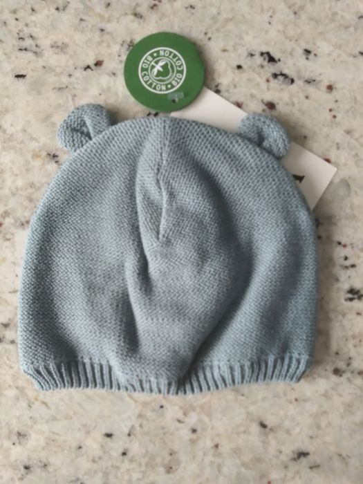 Nowa Czapka miś uszka z uszkami C&A, niebieskia szara 46-47  9-12 mcy