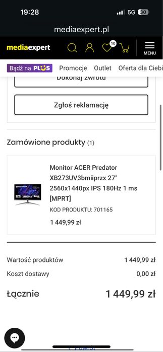 Monitor ACER Predator 27"  gamingowy, gwarancja, roczny
