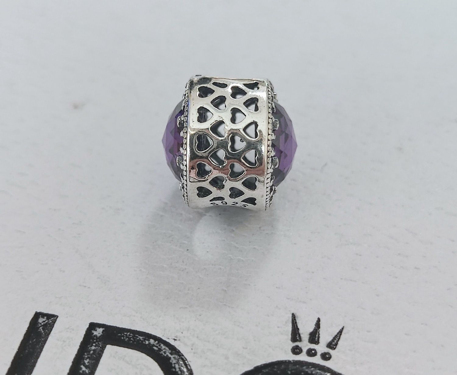 Charm's srebrny fioletowy dwustronny kryształ S925