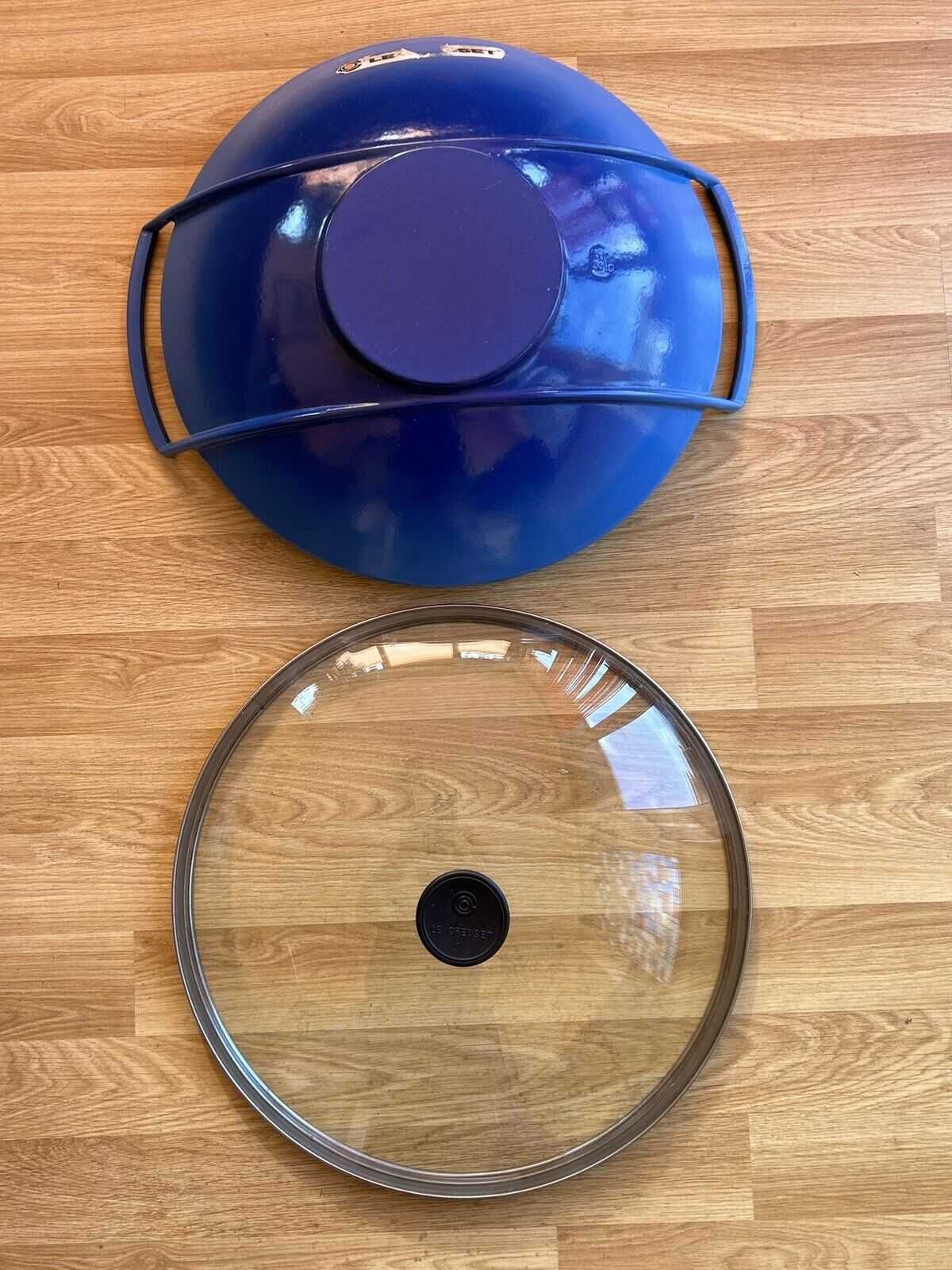 Чавунна сковорода Le Creuset Wok з скляною кришкою, темно-синя, 36 см