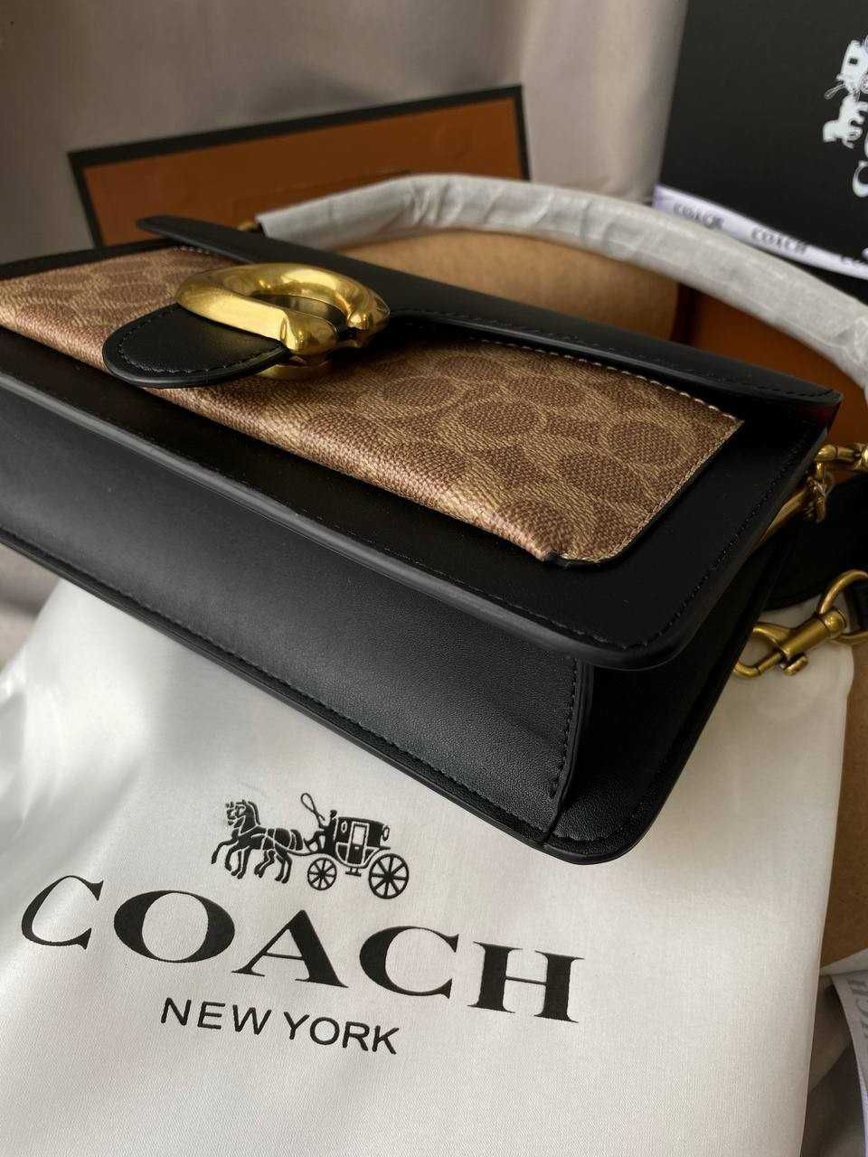 Крутая женская сумка coach tabby black beige жіноча сумочка коач коч