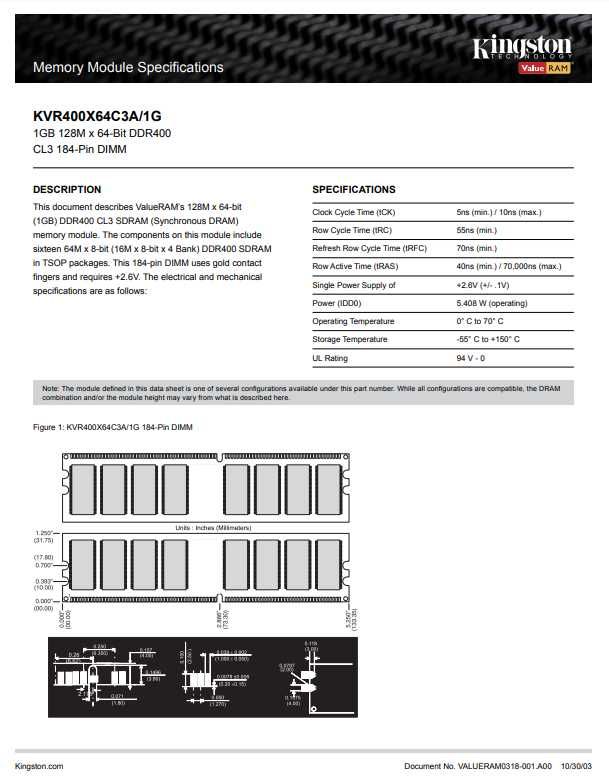 Memória KVR400X64C3A/1G | 1GB 128M x 64-Bit DDR400