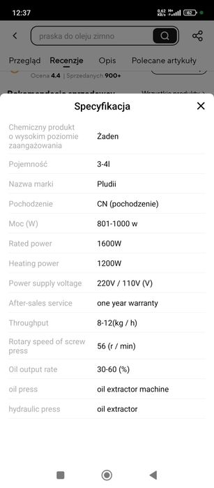 Prasa do tłoczenia oleju na zimno do 13kg/h 2800W PODWÓJNA