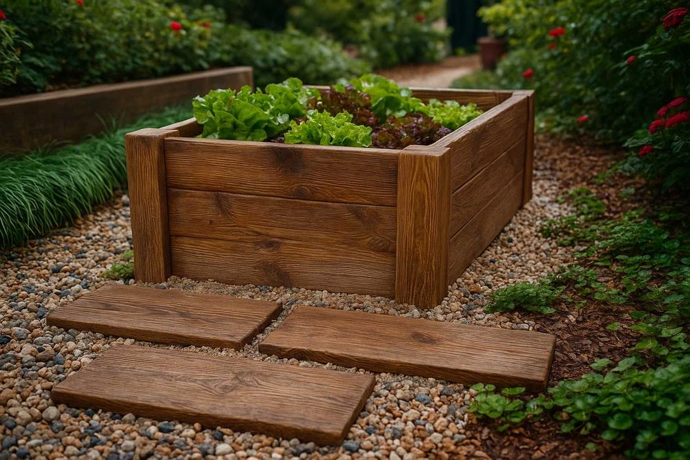 Słupek rabatowy, obrzeża, donice modułowe, drewno betonowe