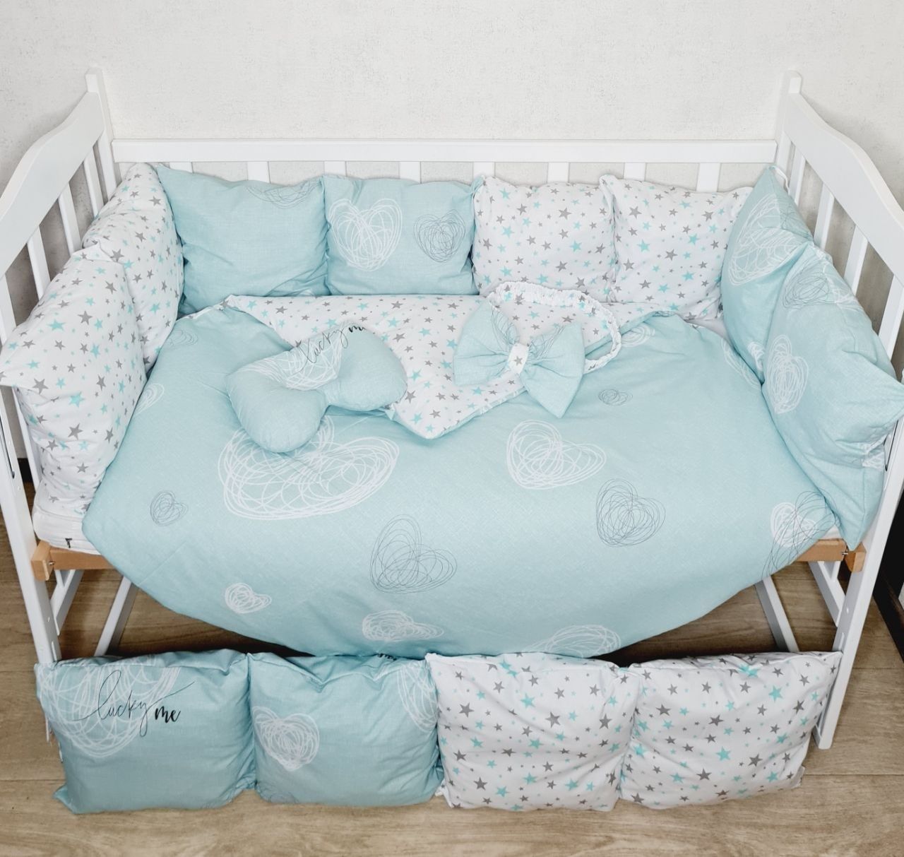 Набор постельного в кроватку защита бортики балдахин