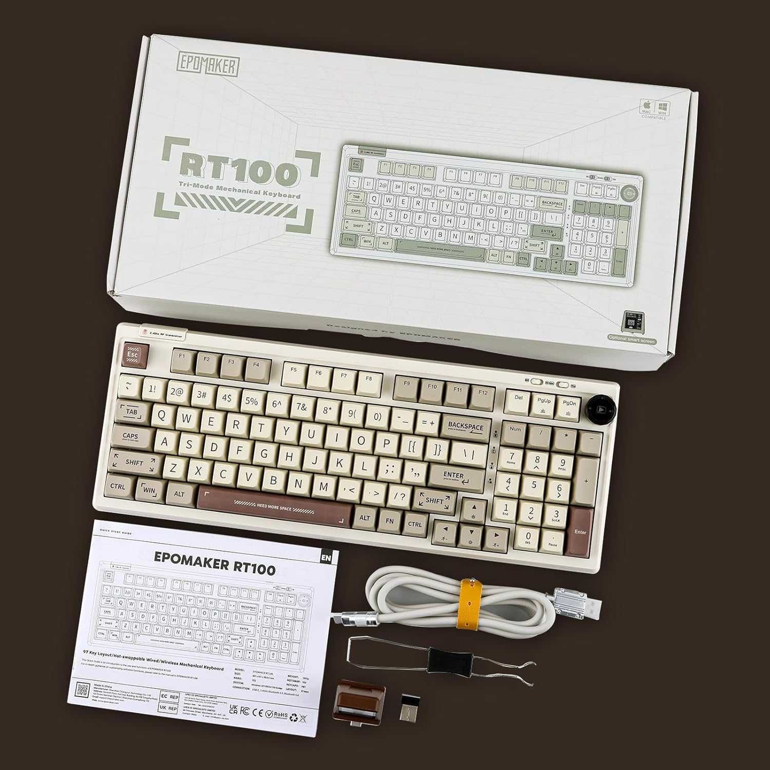 Epomaker RT100 Retro White 95% US ASNI бездротова механічна клавіатура
