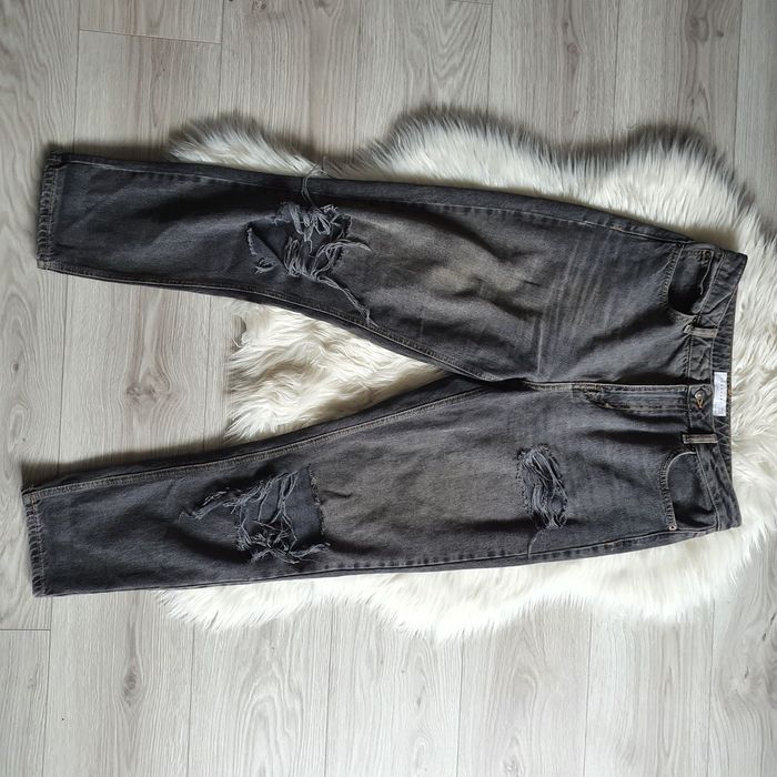 Mom jeans jeansy spodnie boyfriendy z dziurami wysoki stan topshop XL