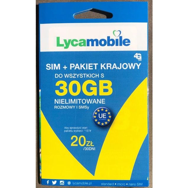 LycaMobile PL Starter SIM Card PrePaid 30 GB Pakiet S