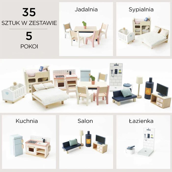 Drewniane mebelki do domku dla lalek duży zestaw, Le Toy Van ME040c