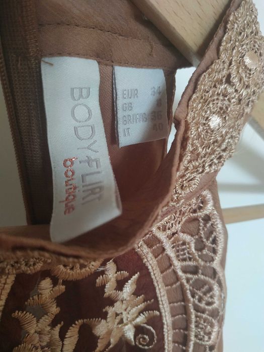 Elegancka sukienka, kamel, rozmiar 34