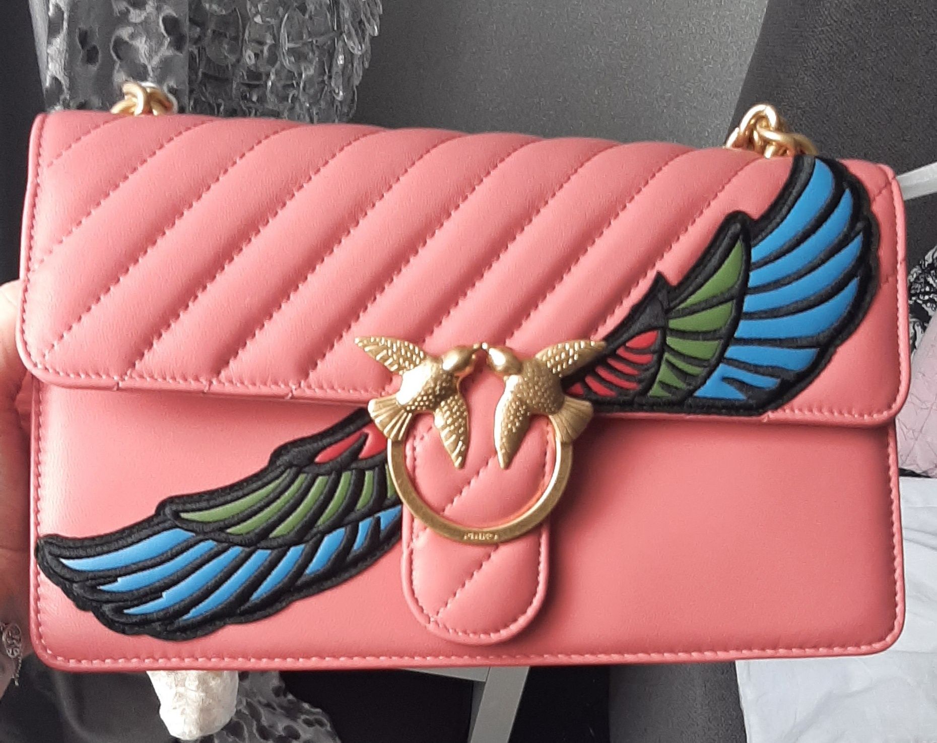Nowa oryginalna torebka classic Pinko Love Wings różowa skrzydła