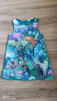 H&M sukienka zielona dżungla jungle print 110 cm