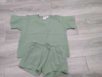 Letni komplet Zara zielony spodenki koszulka zestaw 92 wafel