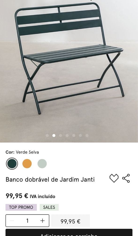 Banco de jardim em aço, dobrável. Novo