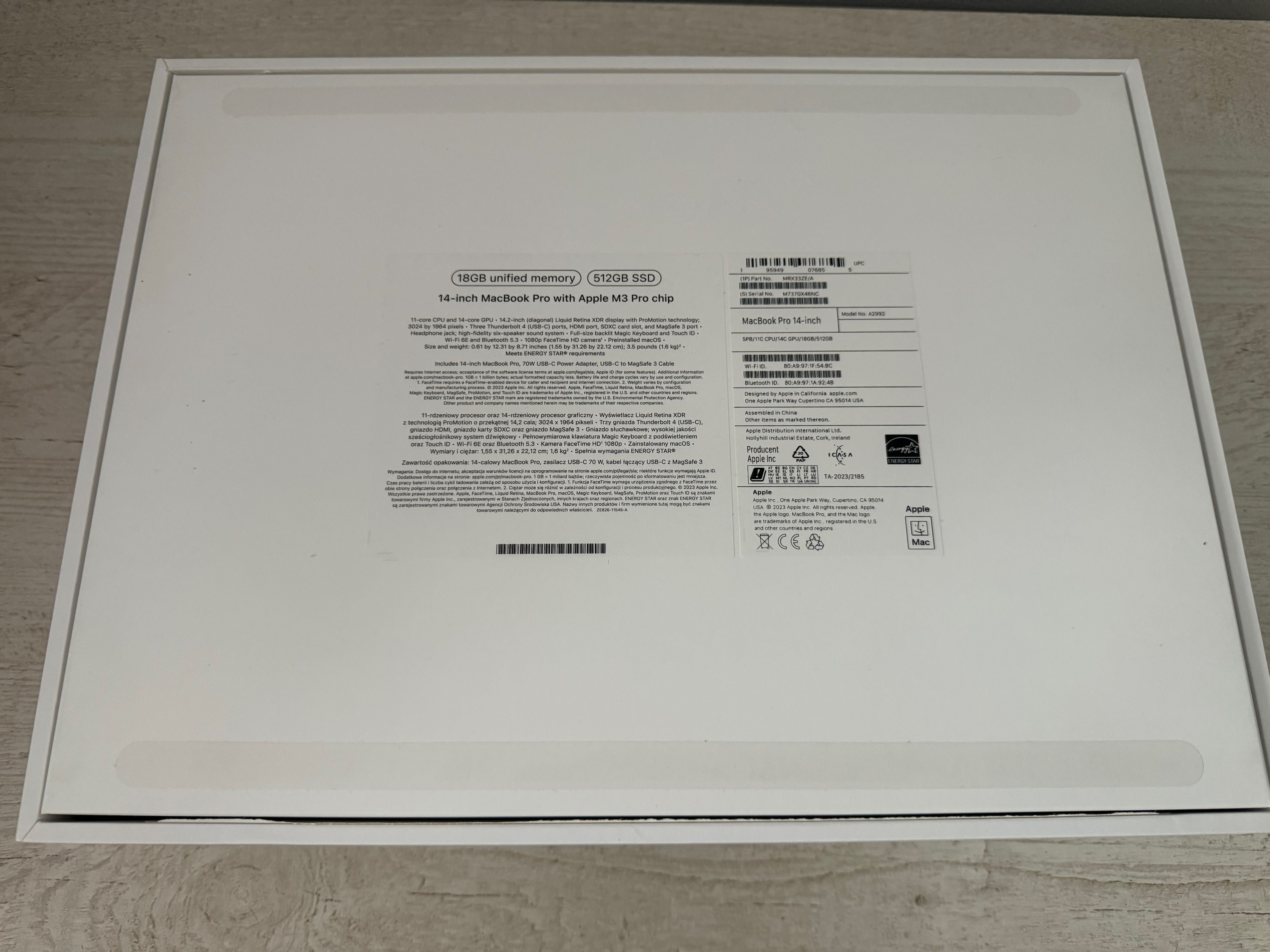 MacBook Pro 14" M3 PRO 18GB/512GB SSD MRX33ZE/A