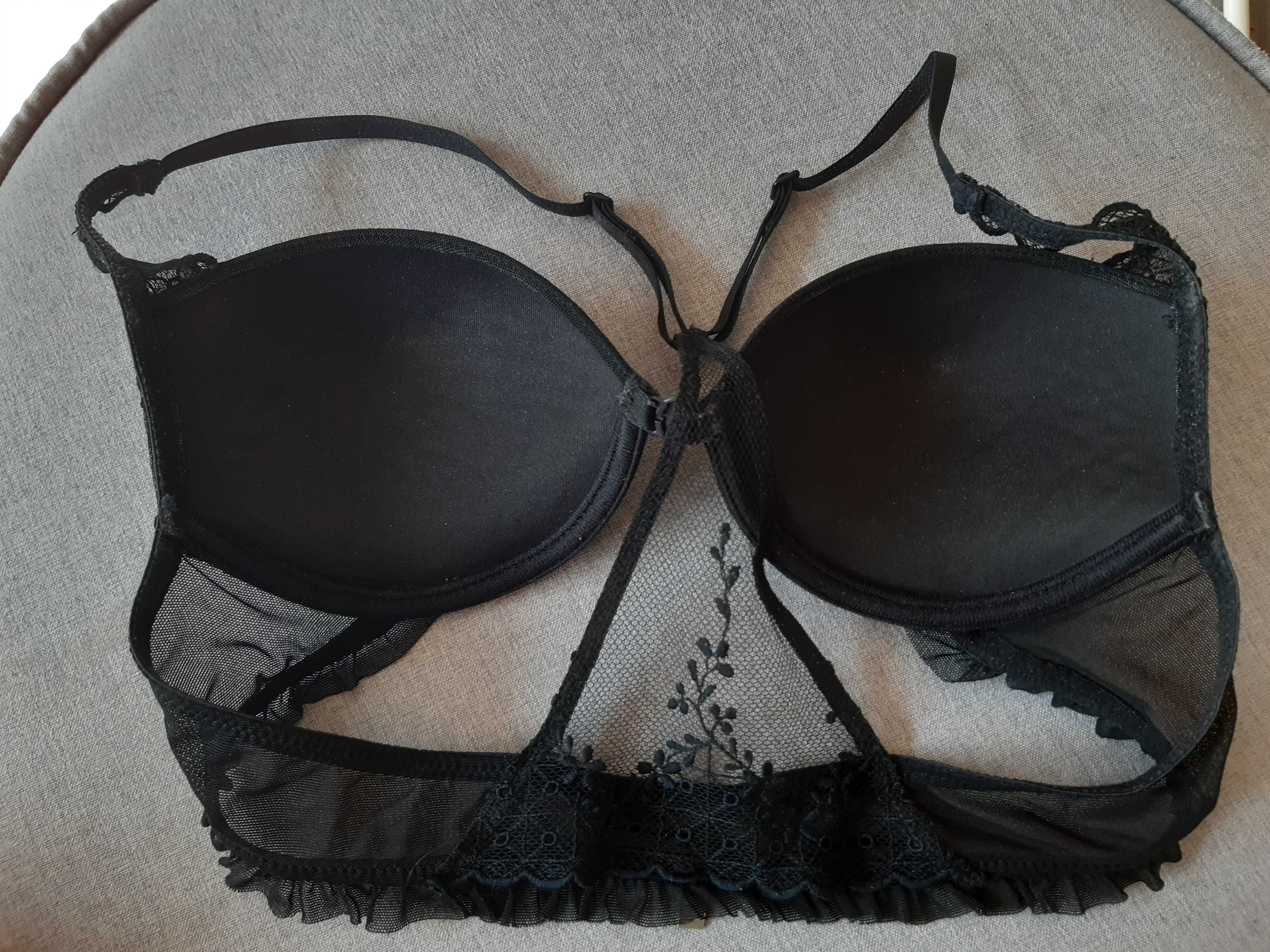 Biustonosz Intimissimi 75 A 70 B czarny elegancki zapięcie z przodu
