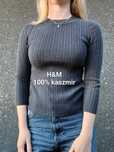 Szaro-niebieski kaszmirowy sweter H&M ¾ rękaw rozm. S