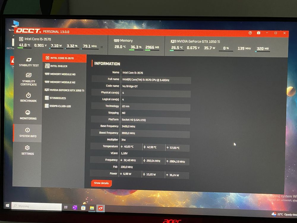 Spredam komputer stacjonarny i5-3570 i Monitor ACER Nitro 27