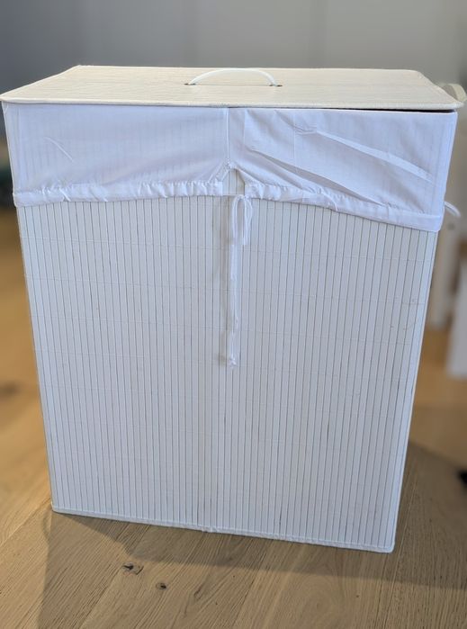 kosz na pranie z 2 przegrodami, biały, 100 L