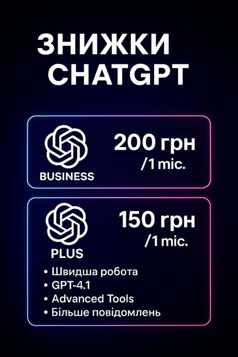 Підписка ChatGPT Plus та Bussines – максимум можливостей для вас