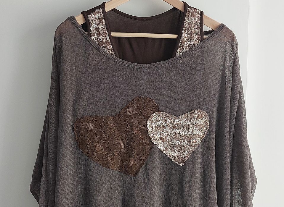 Set dwóch bluzek Unisono S taupe brąz serca