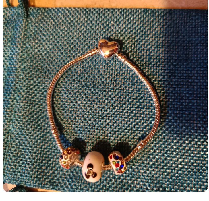 Nowa Bransoletka serce modułowa + 3 zawieszki 18 cm