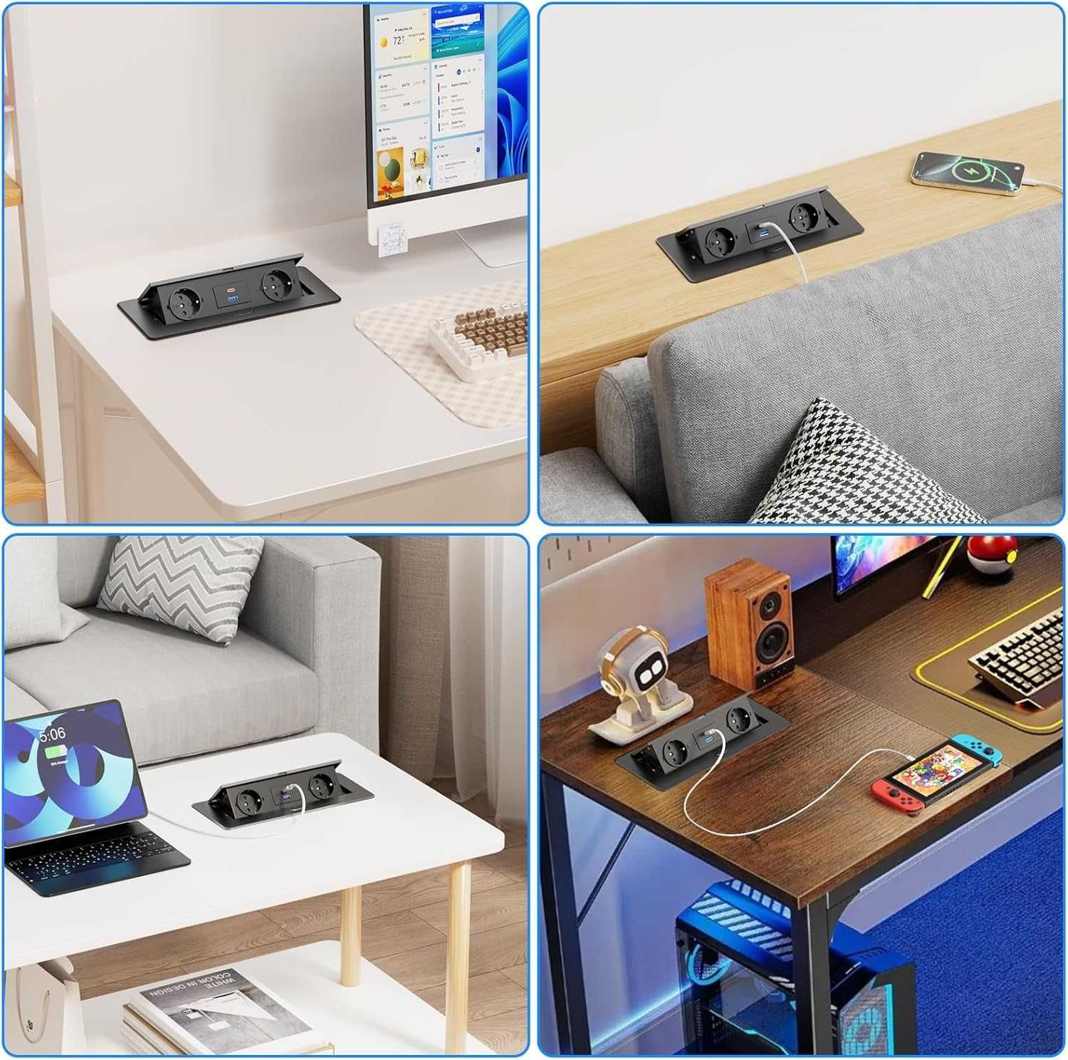 Chowane gniazdo 2 x elektryczne z USB-USB C 20 W czarne NOWE