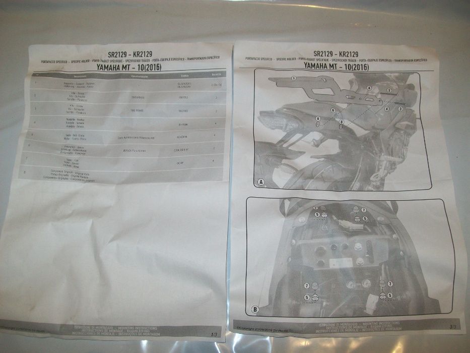 SR2129 MT-10 (16>21) YAMAHA GIVI stelaż centralny bez płyty