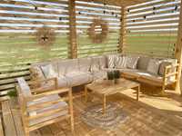 Promocja  boho drewniane meble ogrodowe kanapa narożnik stolik fotel