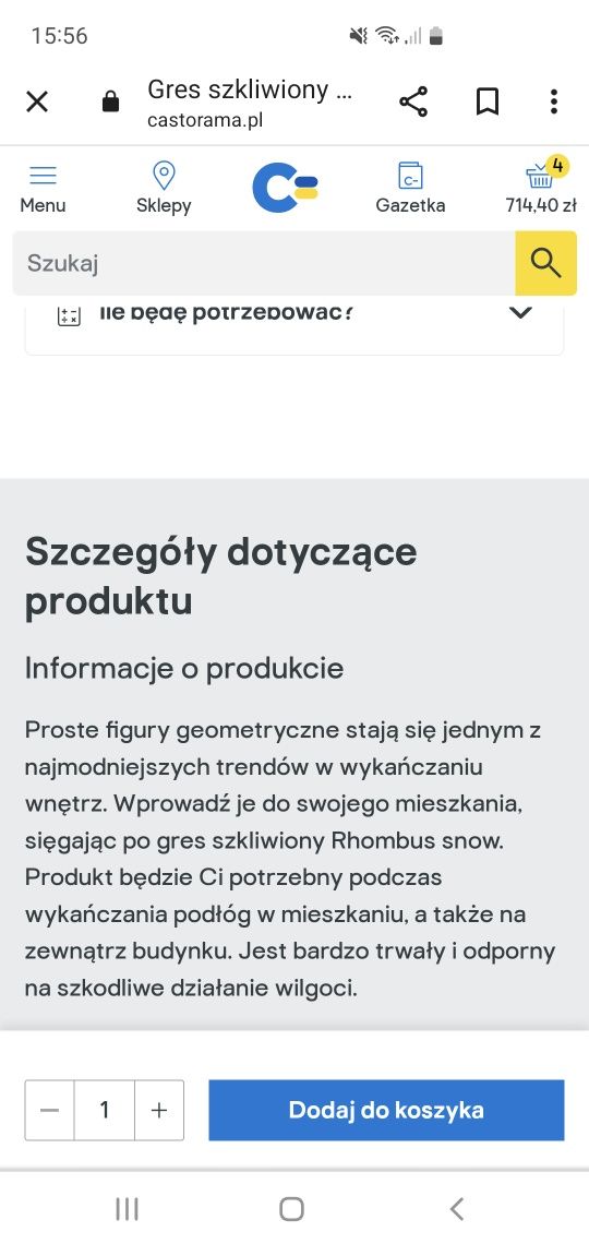 Gres szkliwiony Rhombus 26,5 x 51 cm snow 0,95 m2, 4 opakowania